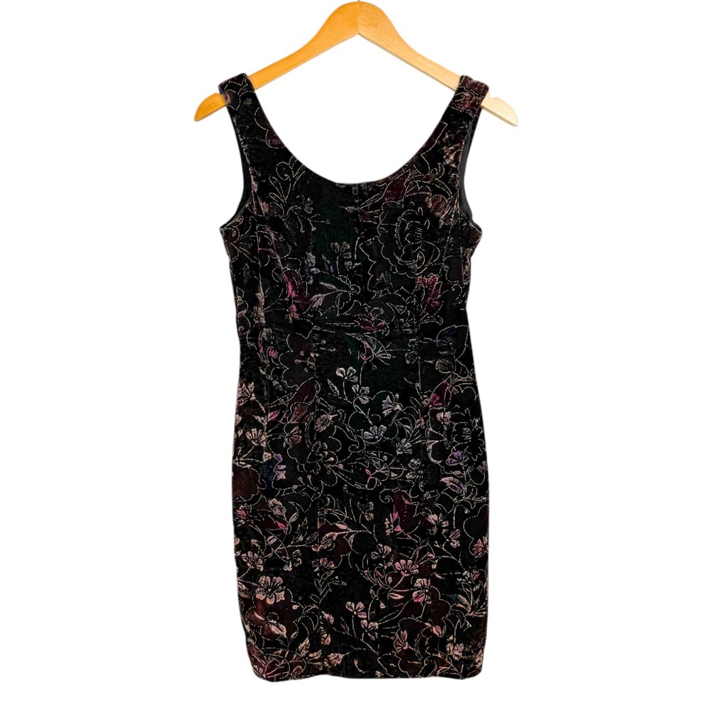 Vtg Steppin' Out Crushed Velvet Metallic Floral Mini Dress Sz Small Cocktail